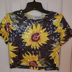 Beautiful All Sequined Sunflower Crop Top